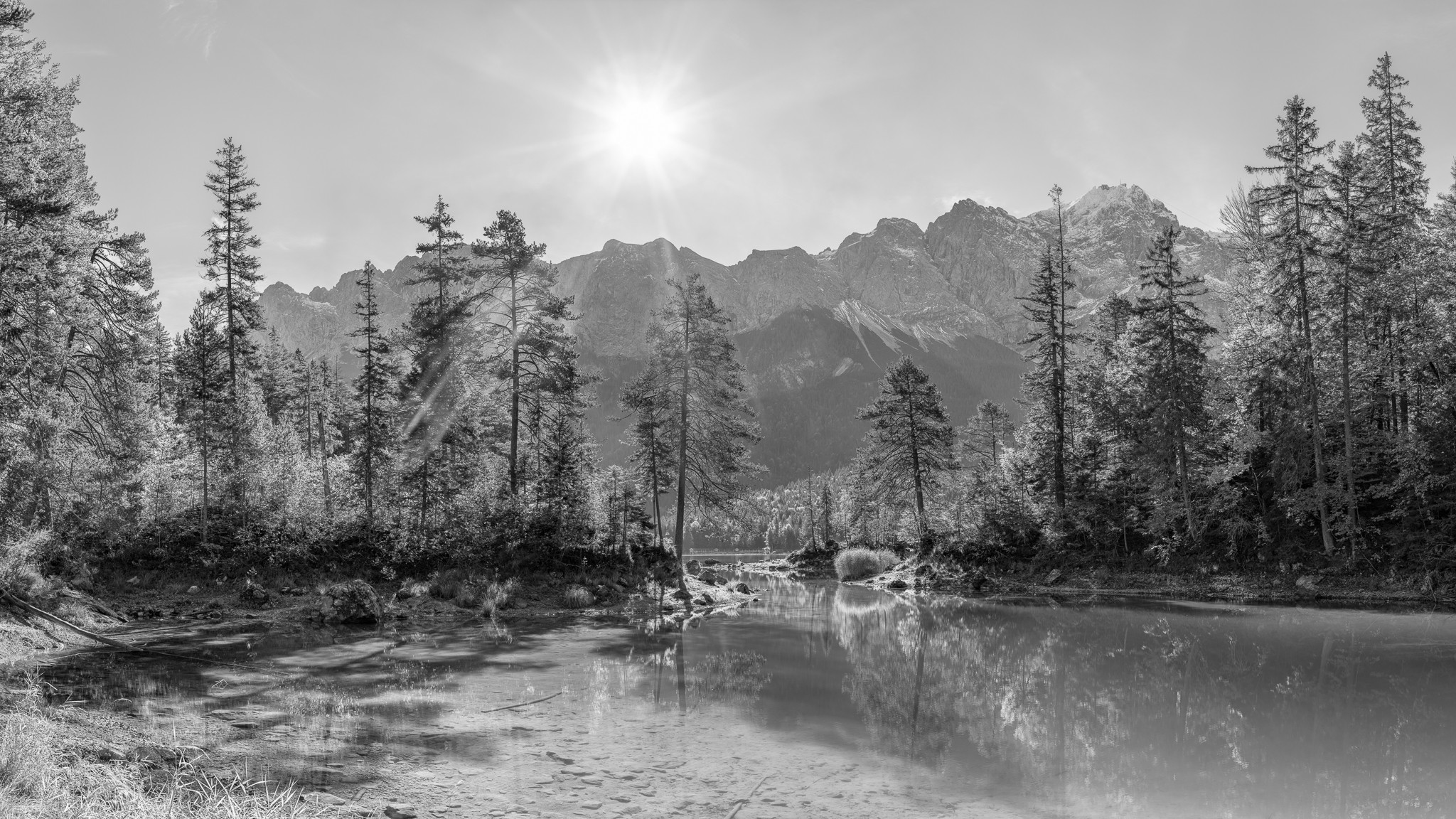 Waldidylle am Eibsee - Braxensee mit Zugspitze sw